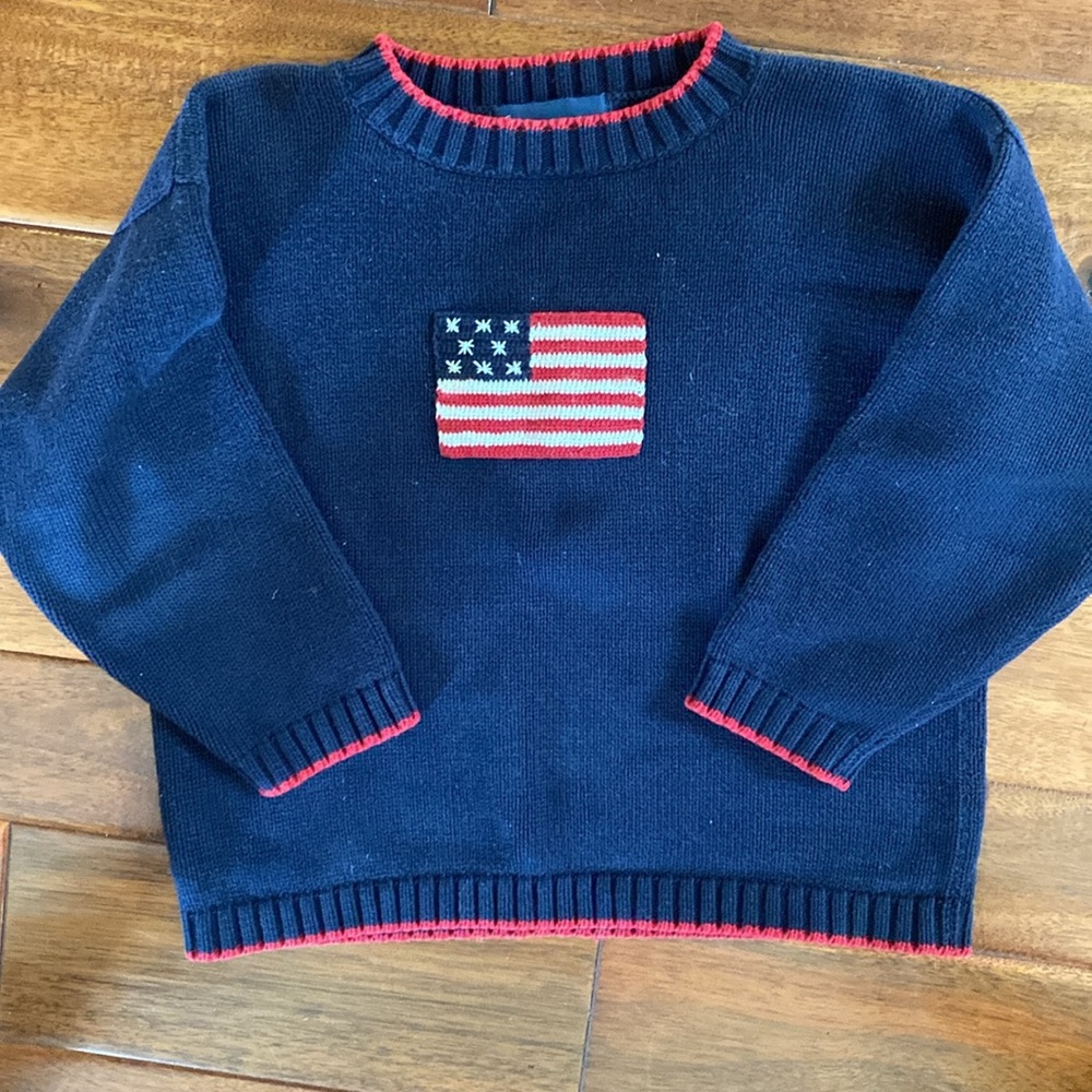 Navy Blue hand knit Sweater with American Flag